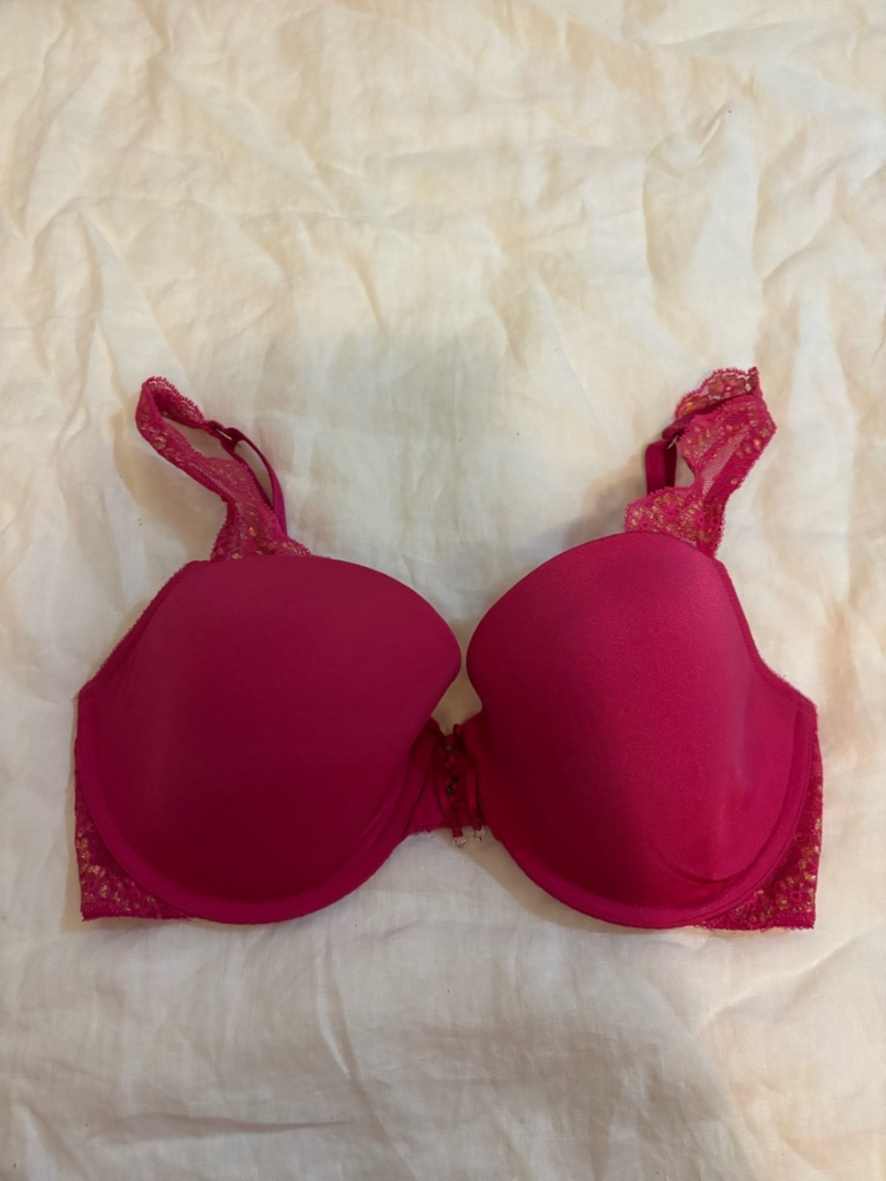 Victoria's Secret Bra Lined Demi Bra Sz 36D - Pink/Lace Crystal Accent Underwire